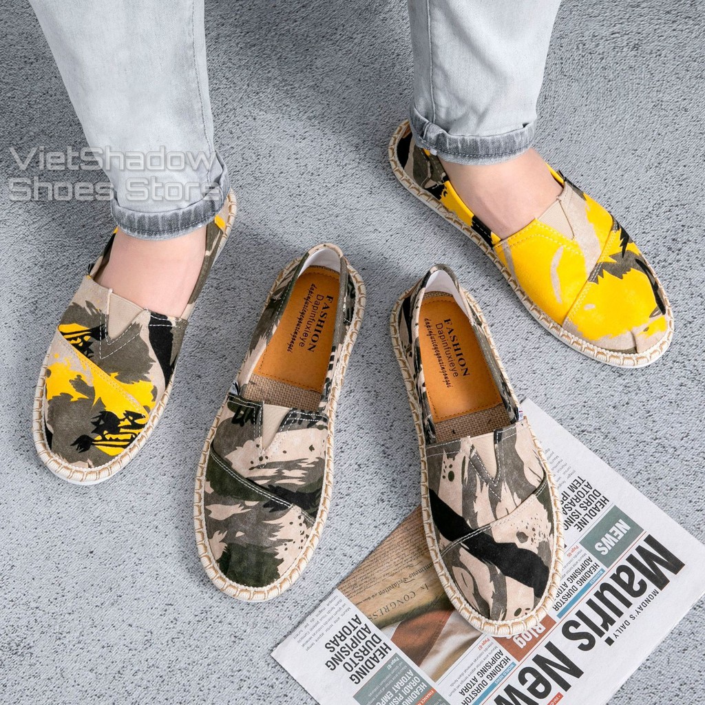 Slip on nam - Giày lười vải nam cao cấp - Vải thô 3 màu loang xám, vàng và cam - Mã SP 2928 | BigBuy360 - bigbuy360.vn