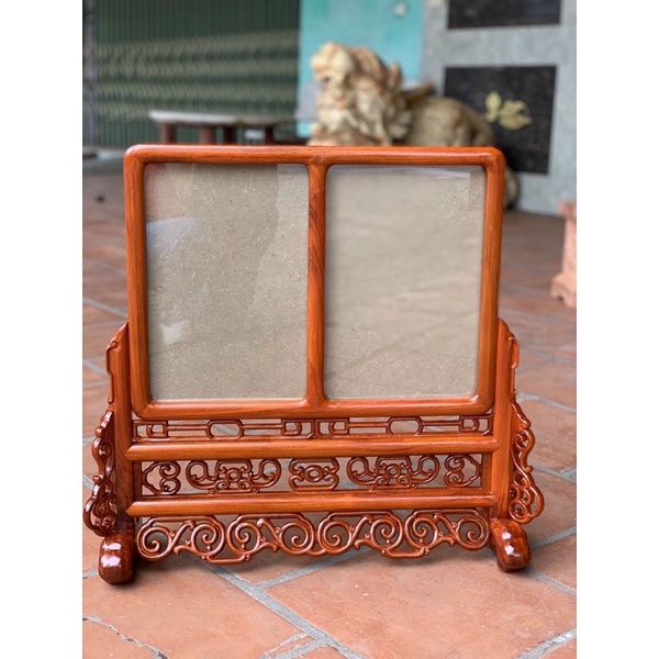 khung ảnh  thờ đục triện  gỗ  gõ đỏ  hàng  kĩ đục triện  kích  thước  ảnh  20x30 khung đôi