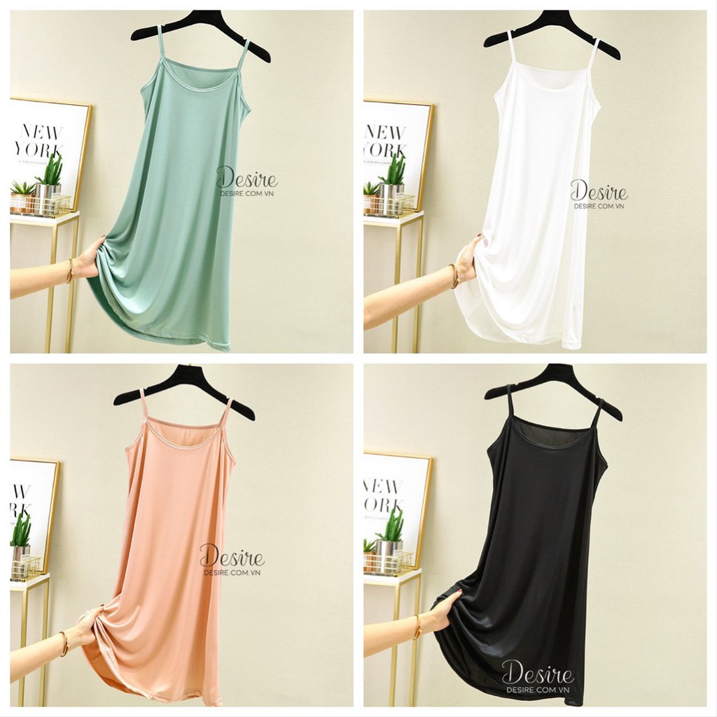 Váy Đầm hai dây thun dáng suông cổ thuyền - Váy mặc lót thun dáng suông cổ thuyền mịn mát mùa hè VN-020 | BigBuy360 - bigbuy360.vn