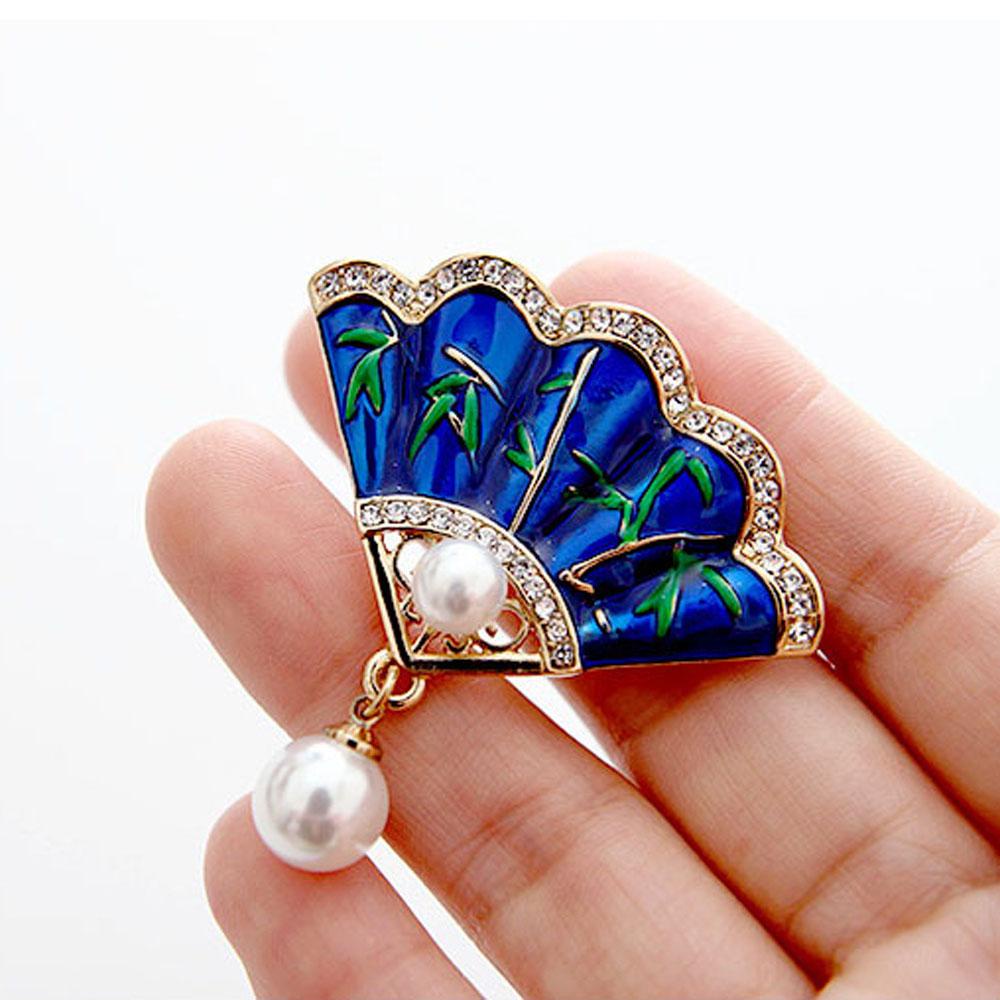 Trâm Cài Áo Hình Quạt Tráng Men Phong Cách Trung Hoa