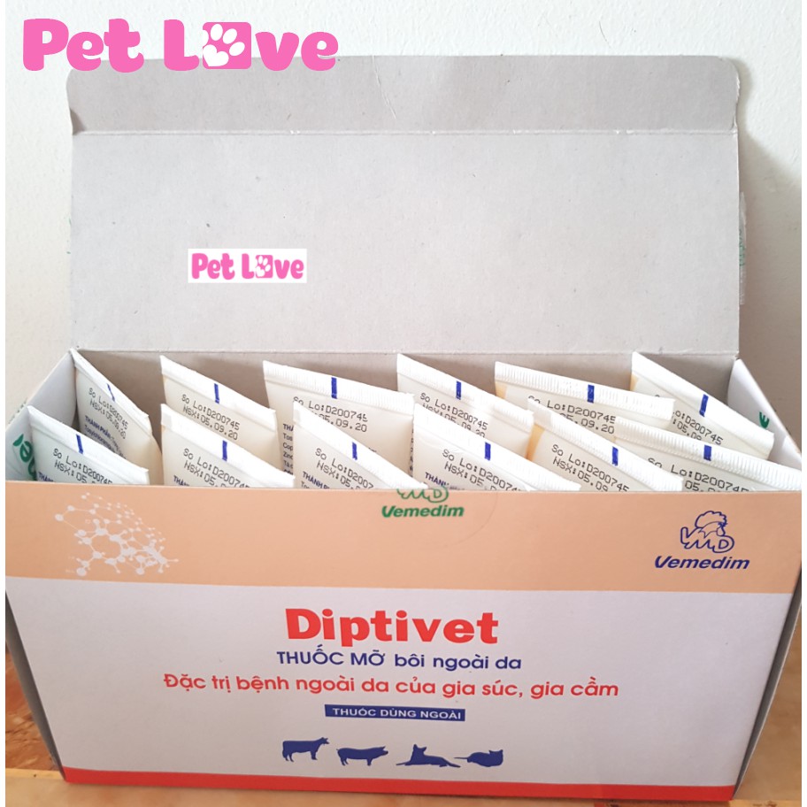 1 hộp DIPTIVET trị viêm da, ghẻ, xà mâu, hà móng, vết thương vật nuôi