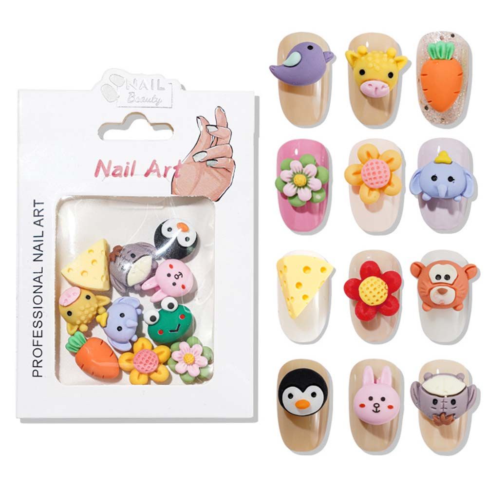 [Hàng mới về] Túi 10 phụ kiện trang trí móng nghệ thuật họa tiết chú gấu 3d hoạt hình dễ thương