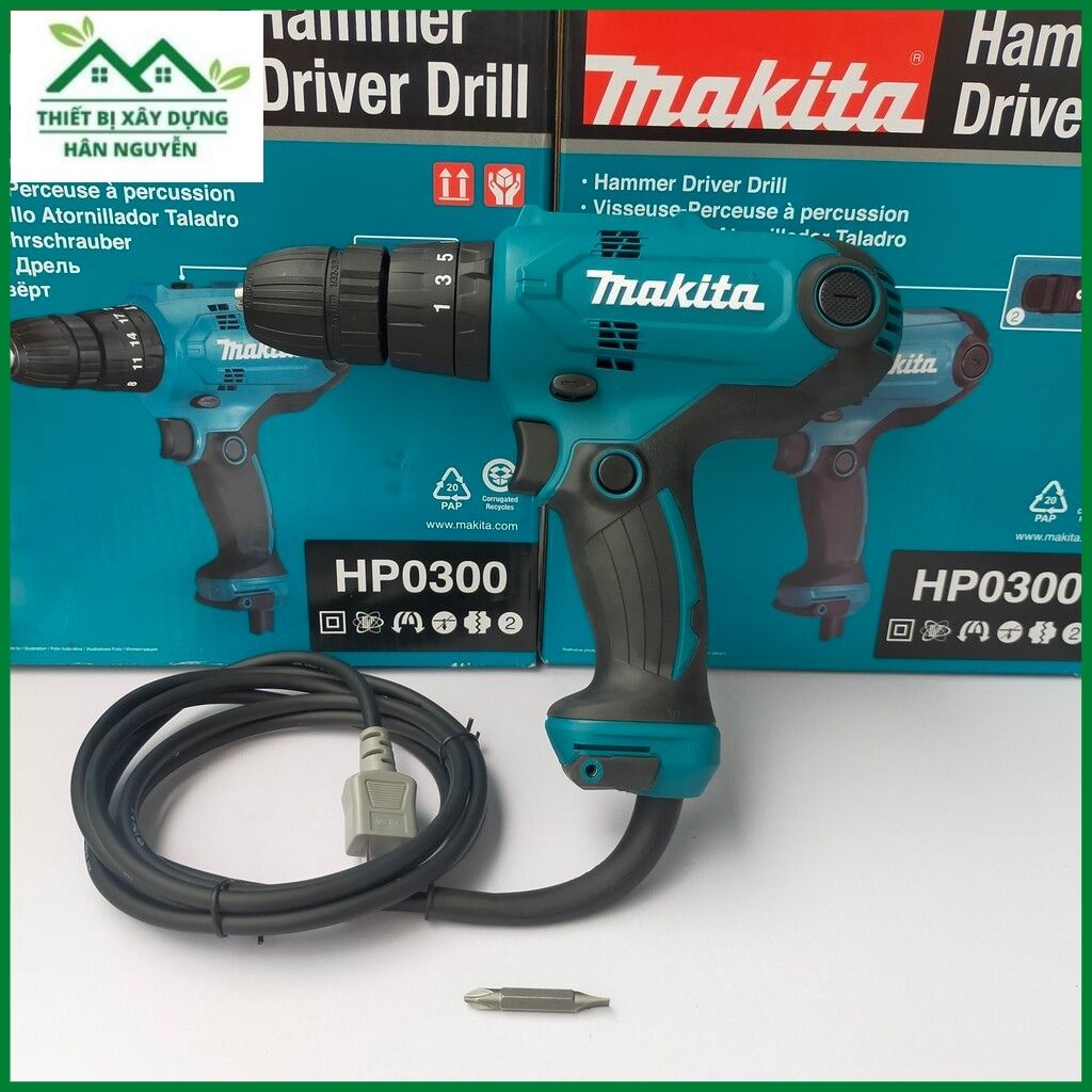 Máy khoan Makita HP0300 đầu tự động 10mm 3 chức năng,khoan điện,Tặng kèm 1 mũi vít 2 đầu