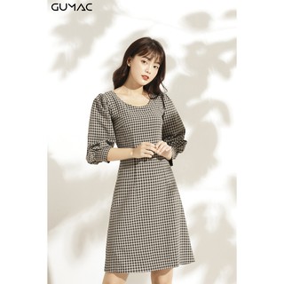 Đầm caro tay phồng GUMAC MS10995_DEN