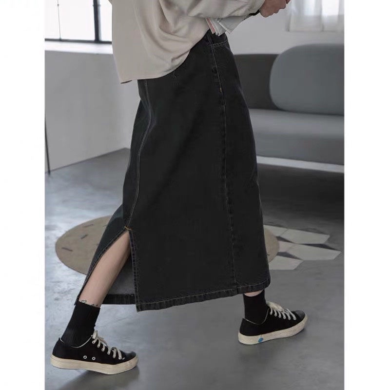 Chân Váy Jean Suông Chữ A Nữ Màu Xanh Đen Xẻ Sau Phong Cách Ulzzang Basic Loại 1 Đi Học Chi Chơi Mặc Hàng Ngày