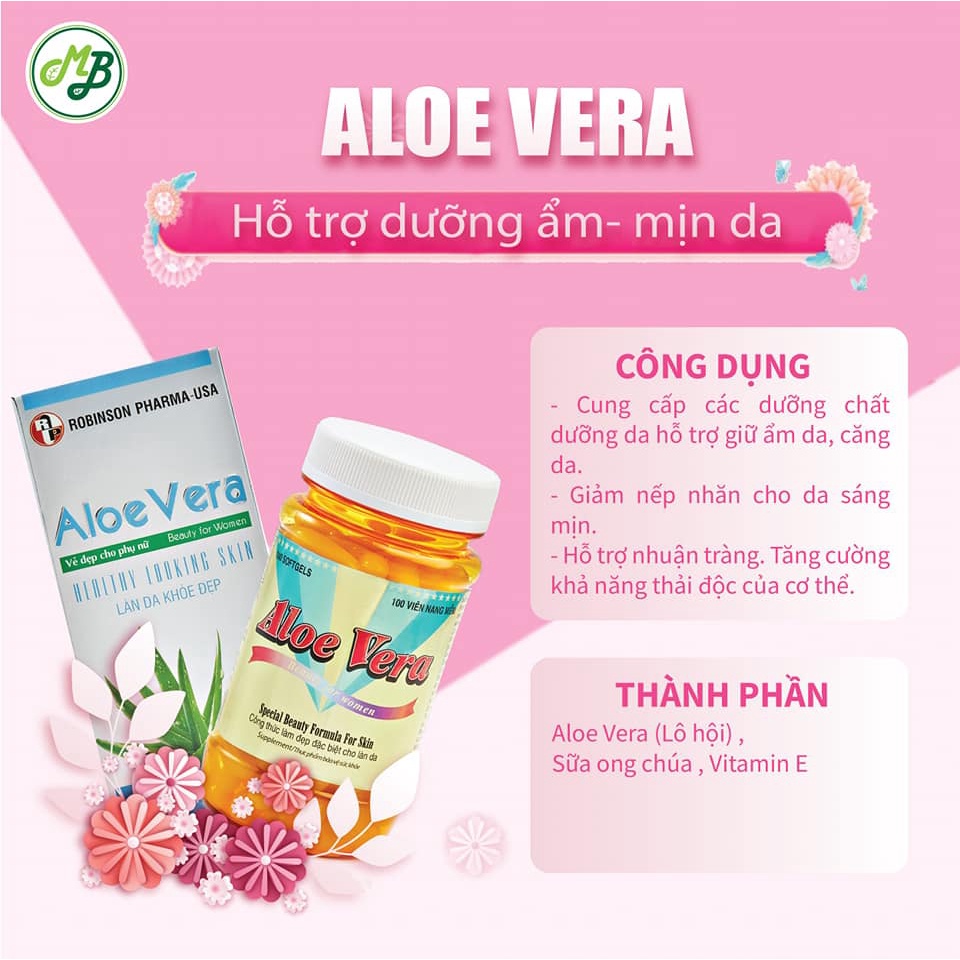 Viên uống đẹp da, dưỡng ẩm, chống lão hoá, mờ sẹo  ALOE VERA Sữa Ong Chúa  chai 100 viên