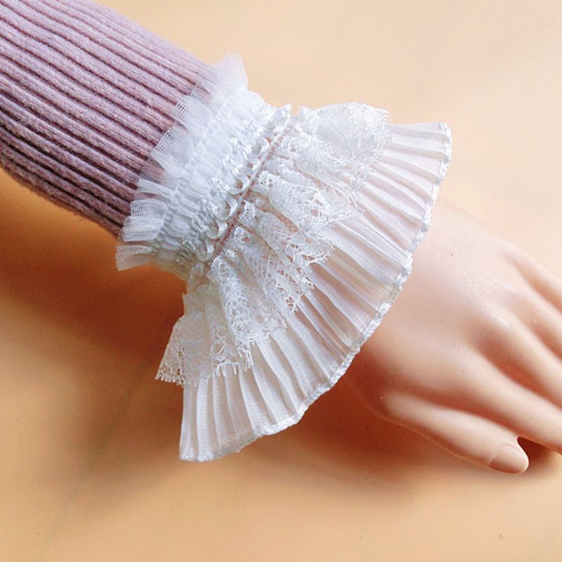 Ống Tay Áo Phồng Phối Ren Giả Nhiều Lớp Phong Cách Công Chúa Cổ Điển Cho Nữ