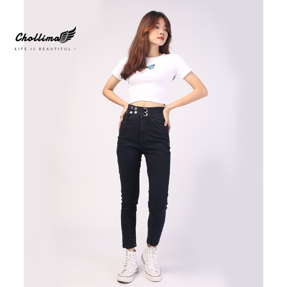 Quần dài jeans nữ co giãn Chollima cạp siêu cao 2 khoen màu đen QD002  – quần bò nữ cạp siêu cao | BigBuy360 - bigbuy360.vn