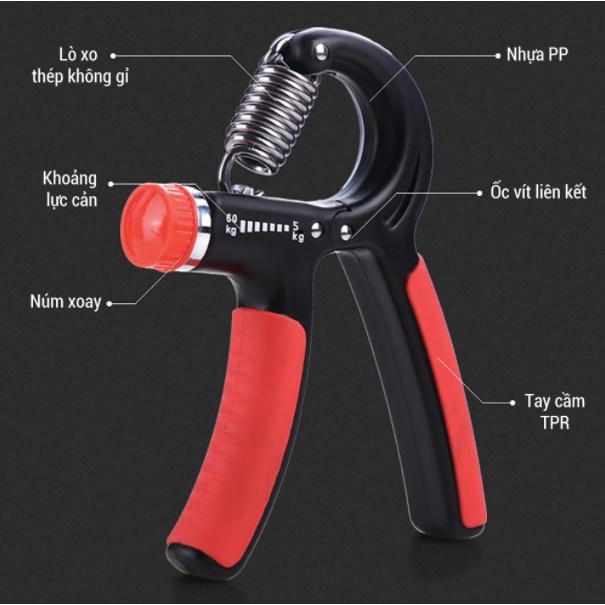 Kìm bóp tập lực tay, dụng cụ tập gym tập tay điều chỉnh lực 5 - 60kg