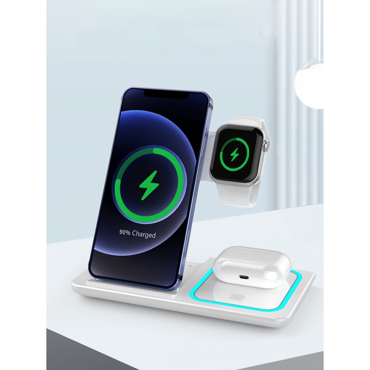 Ready 15W Qi Fast Wireless Charger Stand For iPhone 11 12 X 8 Apple Watch 3 in 1 Foldable Charging Dock Station for Airpods Pro iWatch smar