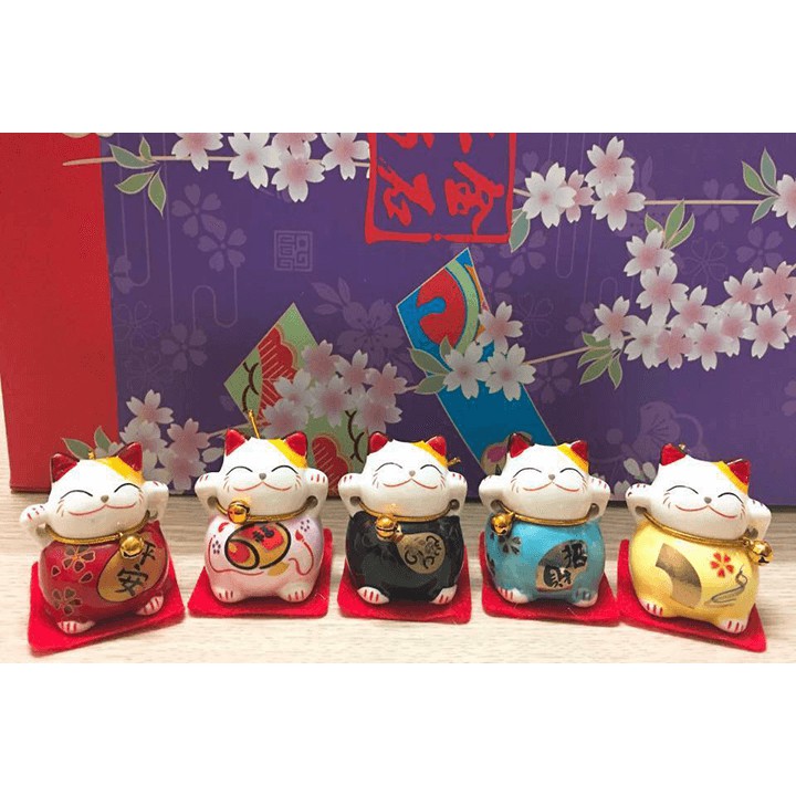 Bộ (Set) 5 Mèo Thần Tài Neko Ngũ Phúc Lâm Môn, May Mắn, Phát Tài Phát Lộc