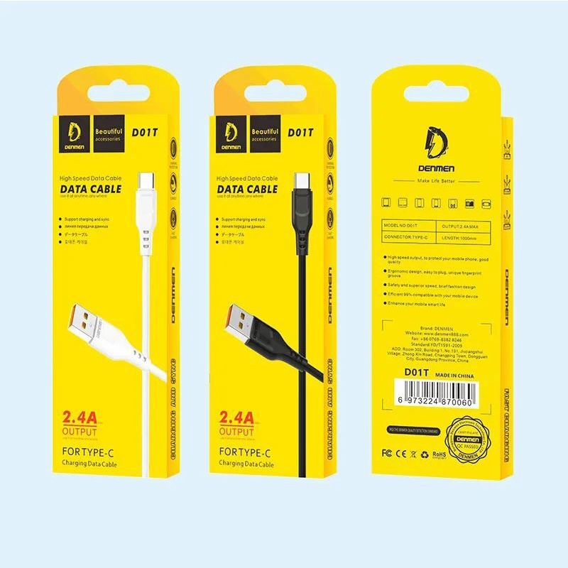 CÁP SẠC TYPE-C 2.4A DENMEN D01T