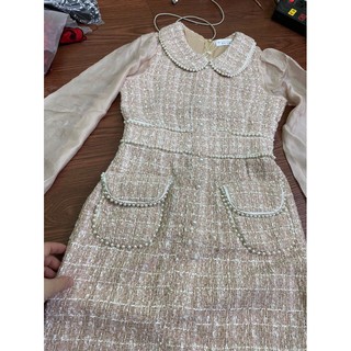 đầm dạ phối nút tay voan