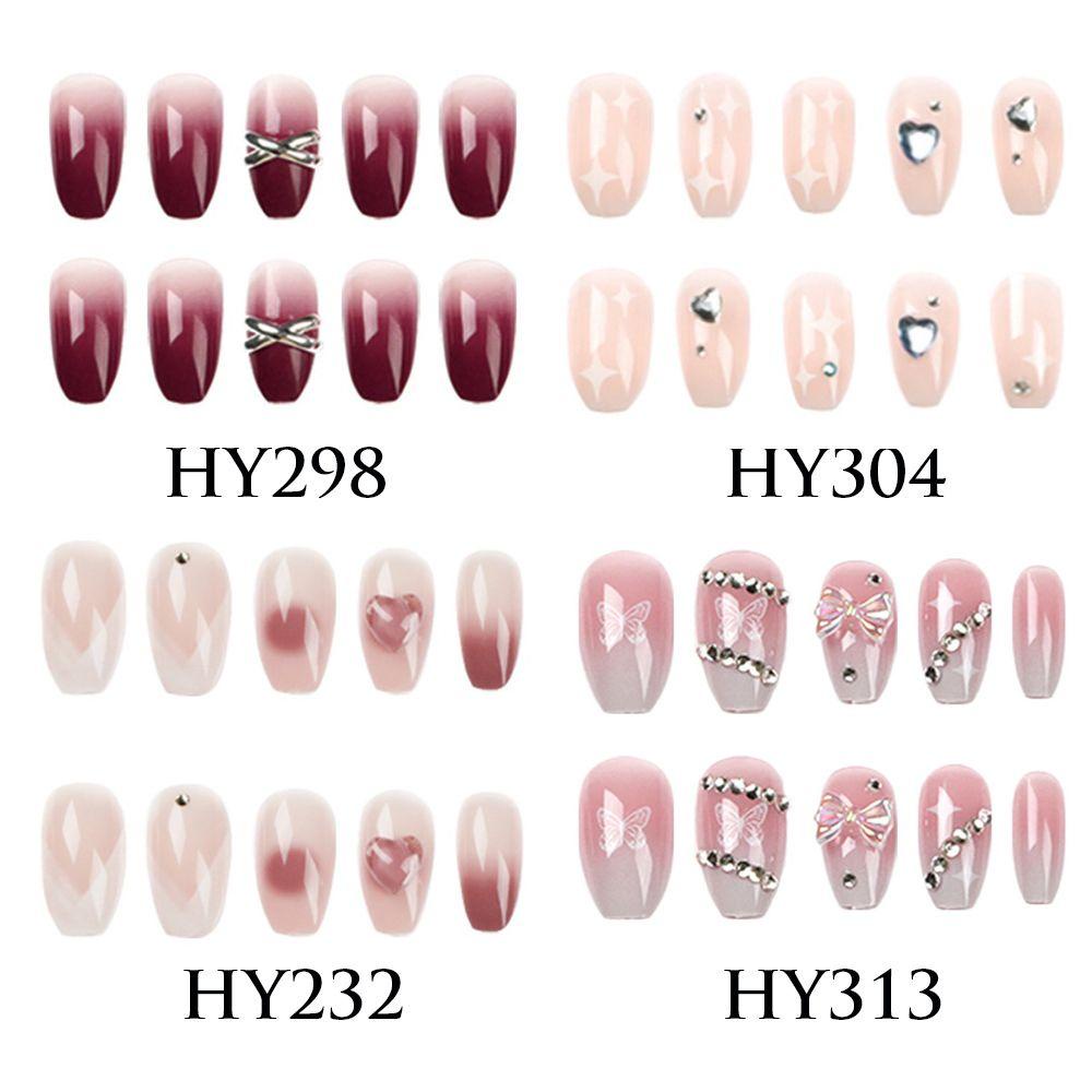 Bộ 24 Móng Tay Giả Che Phủ Toàn Diện Màu Hồng Xinh Xắn