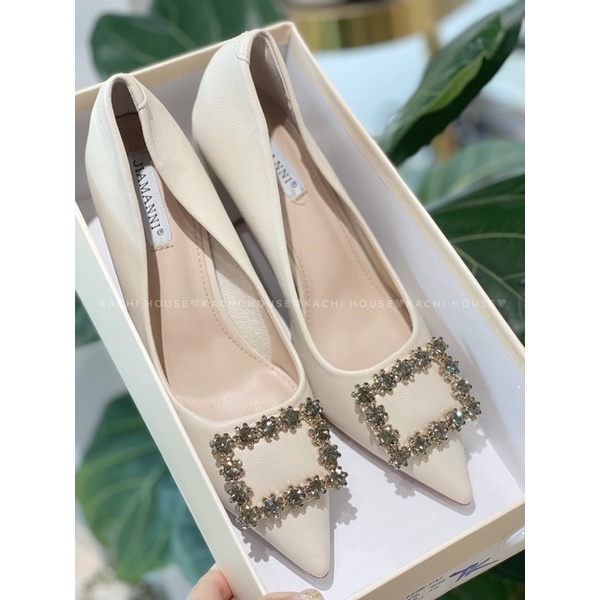 Giày cao gót da mềm đá vuông gót vuông 6cm mã A666-2