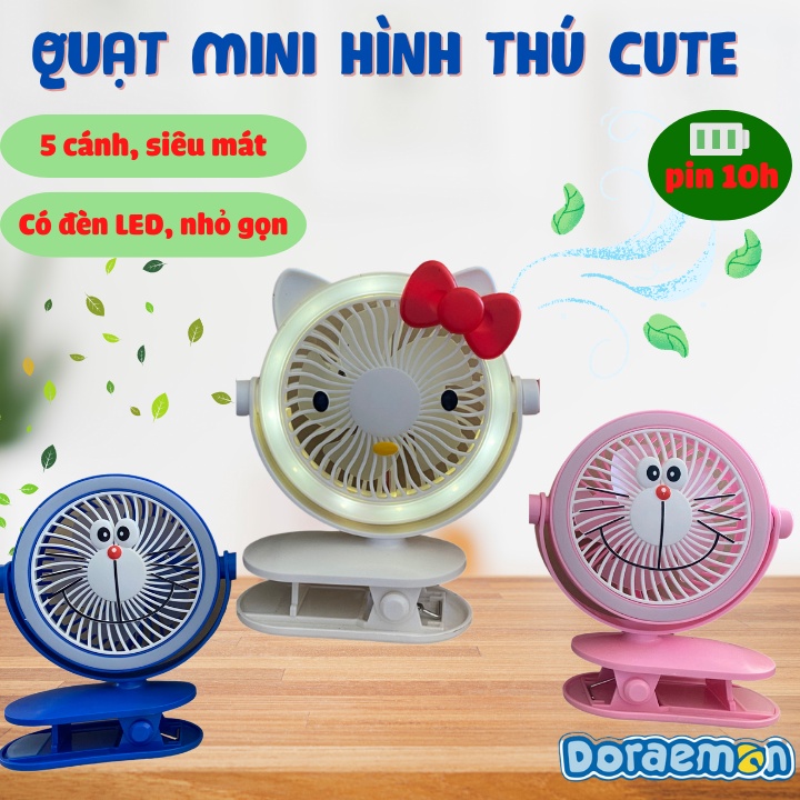 Quạt Mini Tích Điện Hình Thú Dễ Thương - Dung Lượng Lớn , Kiêm Đèn Ngủ ( Bảo Hành 12 Tháng )