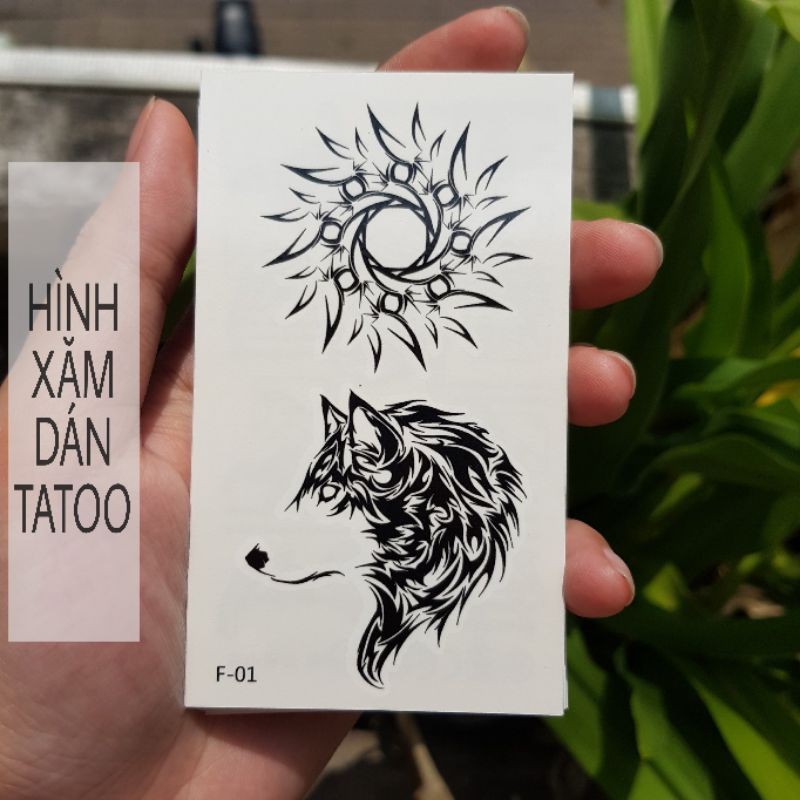 Hình xăm chó sói mini f01. Xăm dán tatoo mini tạm thời, size &lt;10x6cm