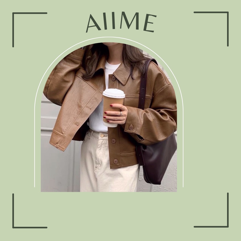 Áo khoác da nữ croptop cổ vest siêu cá tính/ Áo croptop da màu nâu túi hộp - HÀNG MỚI VỀ