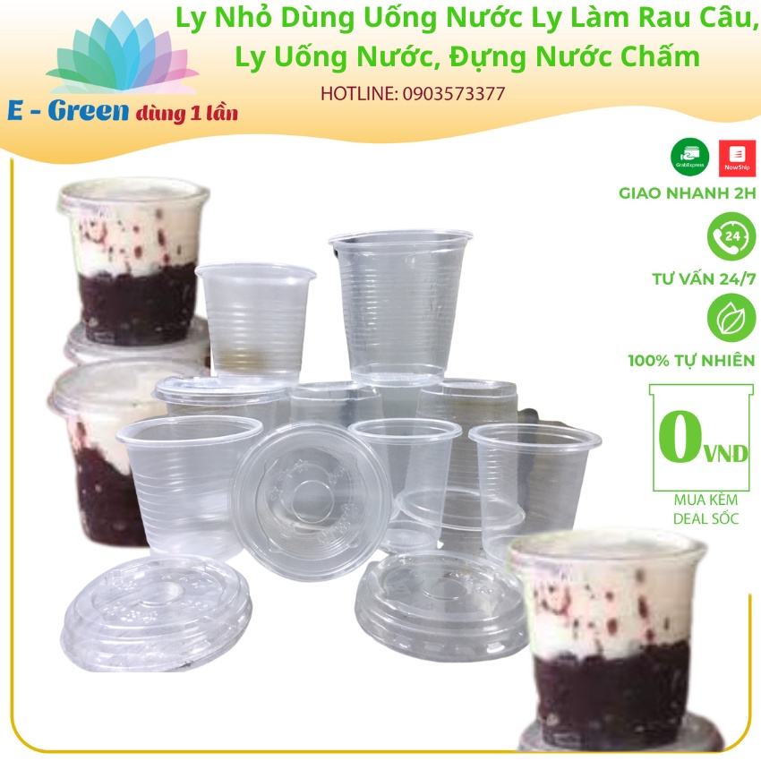 50 ly nhựa Nhỏ 80ml - 140ml -220ml Có Nắp Dùng Làm Ly Rau Câu, Ly Uống Nước, Ly Nước Chấm - Egreen Dùng 1 Lần