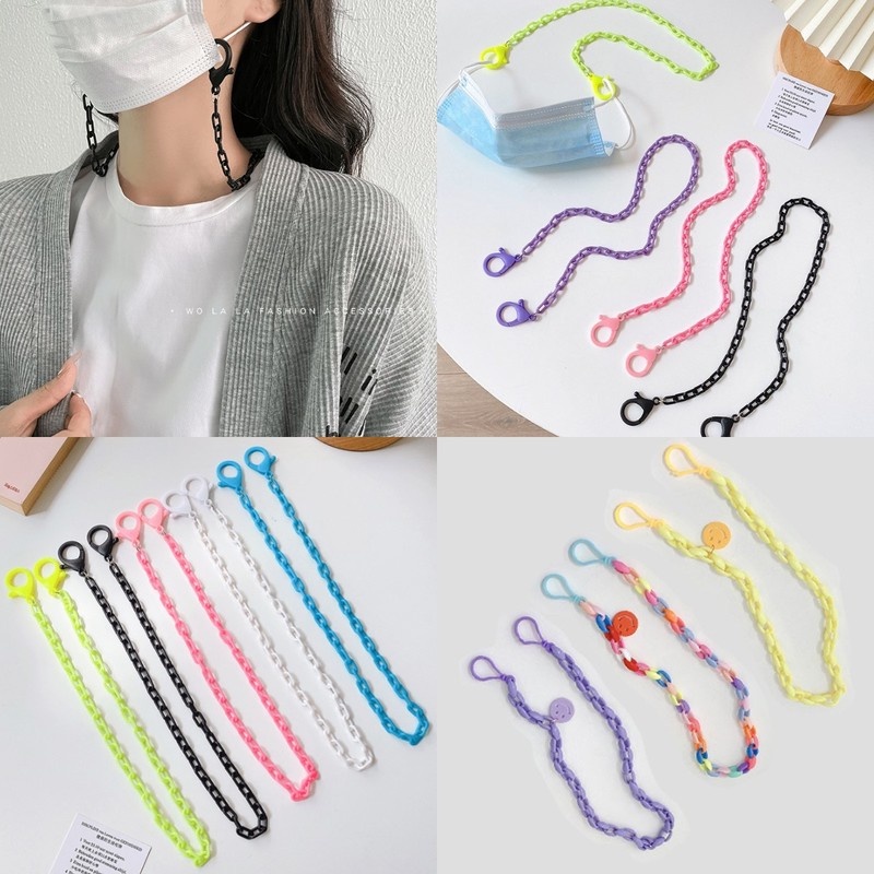 Khẩu trang màu sắc thời trang có dây đeo cổ chống thất lạc phong cách Hàn Quốc cho nữ