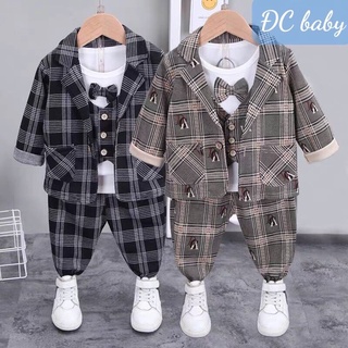 Bộ vest công tử kẻ dạ cho bé trai 10-23kg