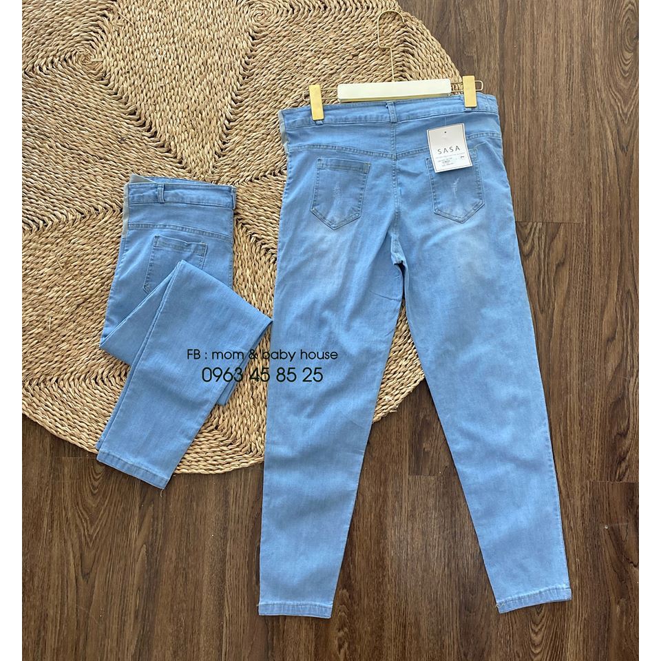 Quần baggy jean bầu xanh mặc suốt thai kì