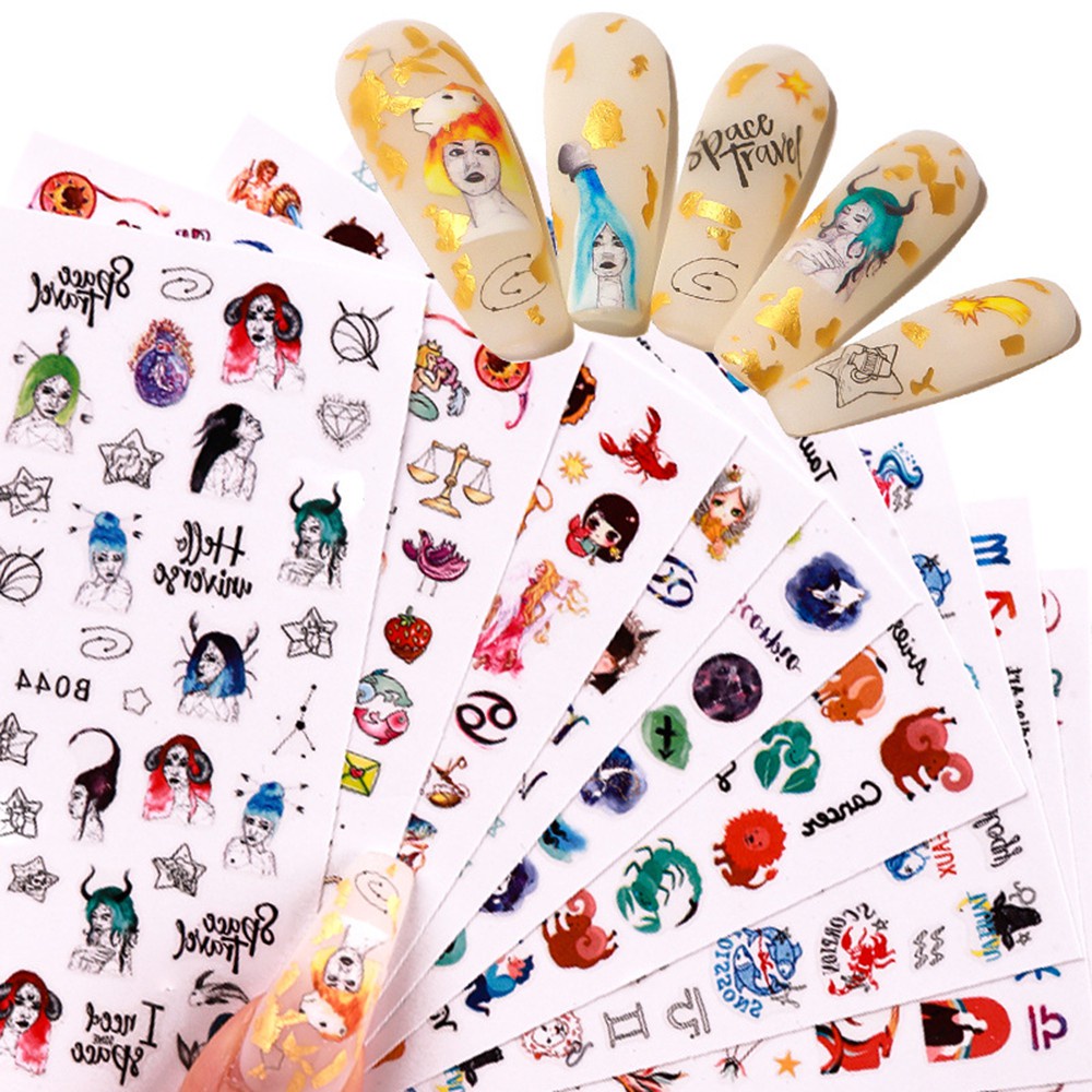 🌱EUPUS🍀 6/10pcs Manicure Nail Sticker Adhesive Lettering Twelve Constellation DIY Nail Art Decoration Mixed Style Nail Art Decals Set Mexican Flag
