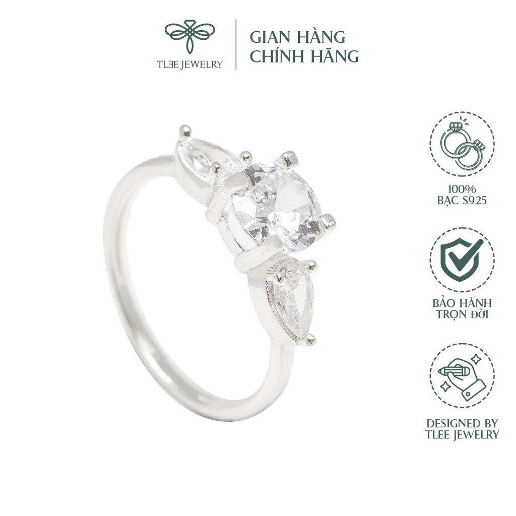 Nhẫn bạc nữ TLEE trụ đá cánh hoa đính đá sang trọng TleeJewelry A0168