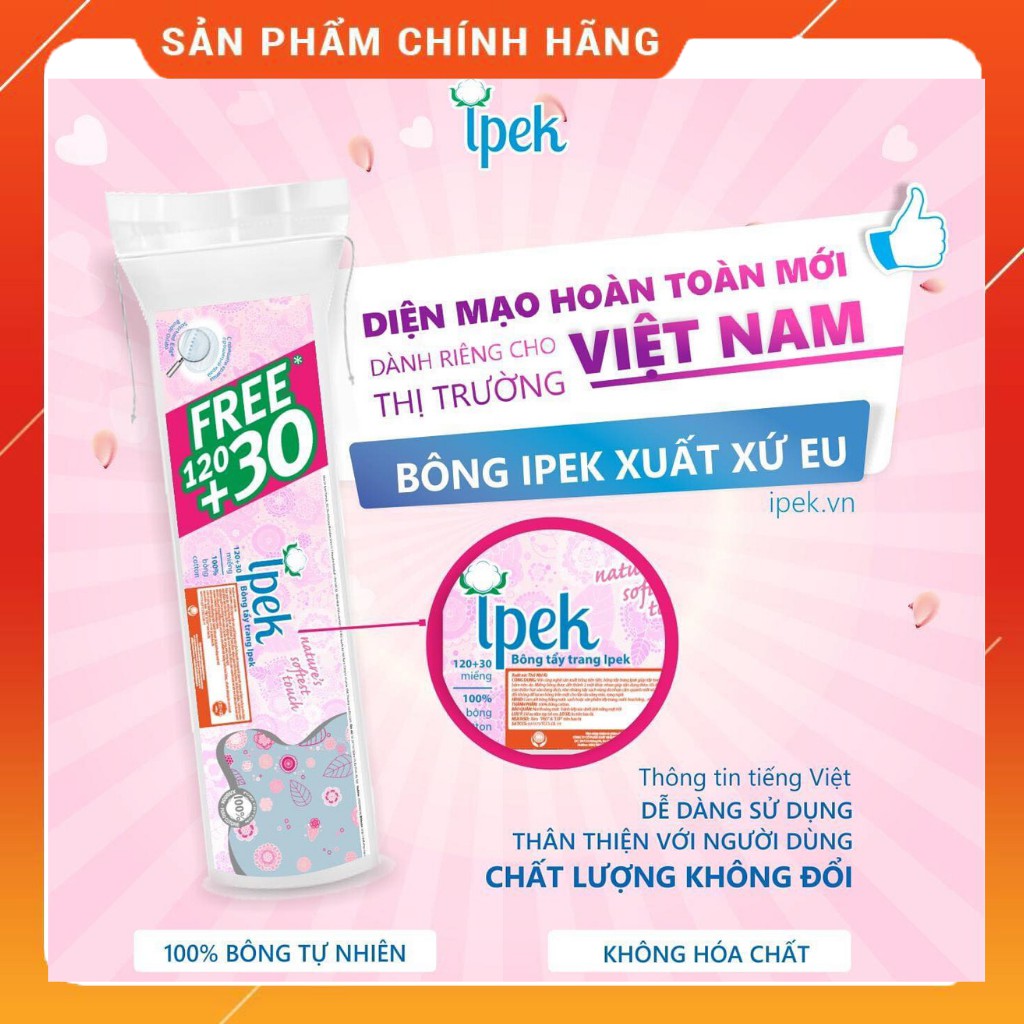 Bông Tẩy Trang IPEK Thổ Nhĩ Kỳ 150 (120 + 30) Miếng/ gói 💖 IPEK Coton Pads