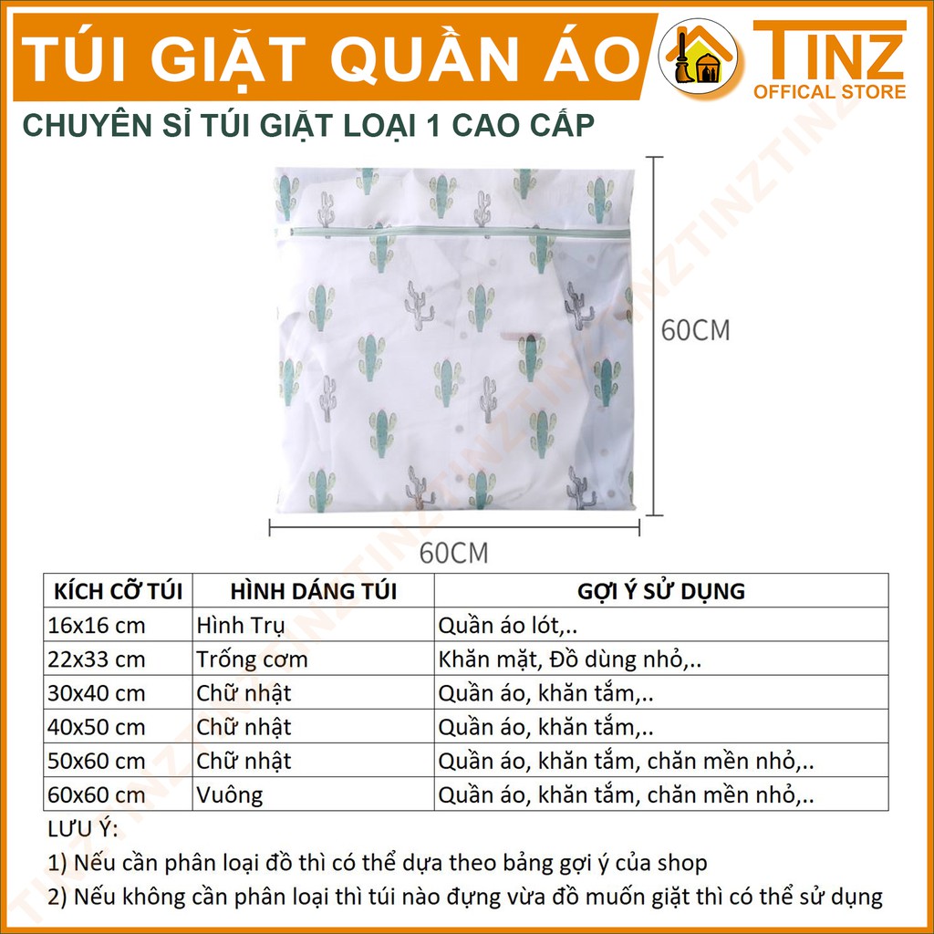 Combo 6 Túi Giặt TINZ VN Xương Rồng, Túi Lưới Giặt Đựng Áo Quần Cao Cấp Dành Cho Máy Giặt