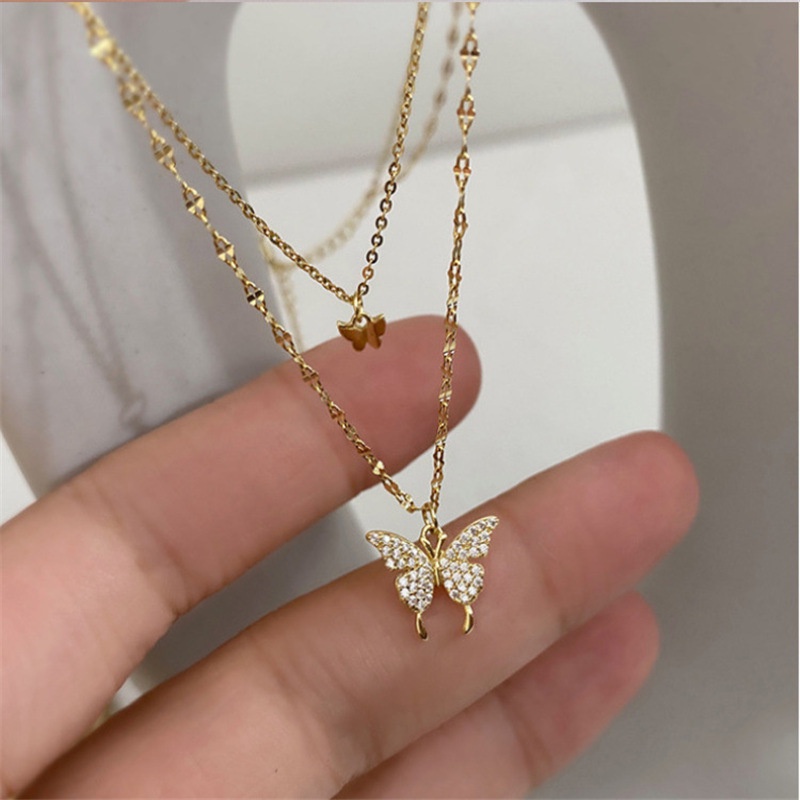 Vòng cổ Hai Lớp Mặt Bướm Đính Đá Thời Trang Cho Nữ