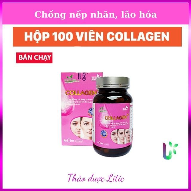Hộp 100 viên Collagen dạng viên hộp tiện dụng đẩy lùi da khô sạm , ngăn ngừa nếp nhăn HCLG