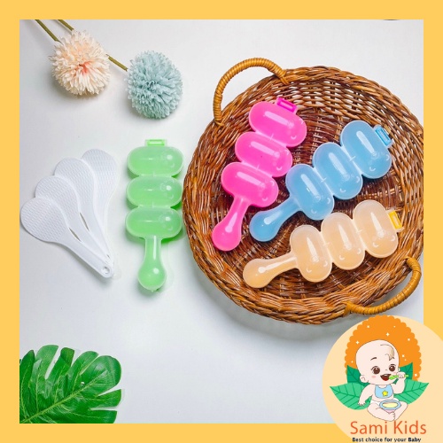 Bộ khuôn lắc cơm kèm vá xúc, dụng cụ tạo cơm nắm Bento hình tròn cho bé ăn dặm SAMI KIDS