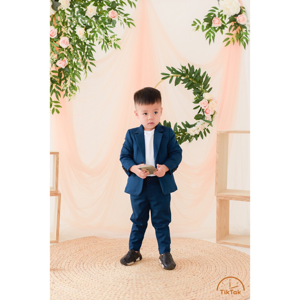 SET QUẦN ÁO VEST BÉ TRAI MÀU XANH CỔ VỊT