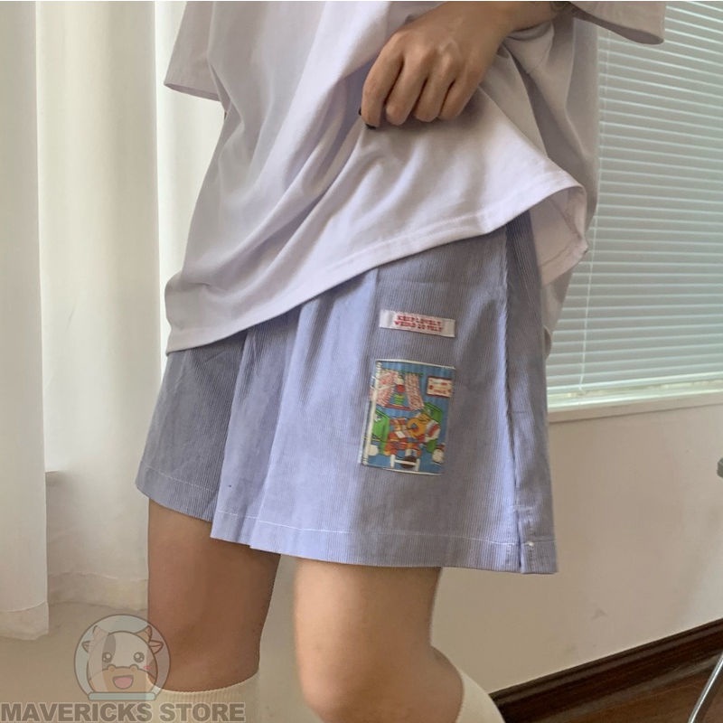Quần Short Thể Thao Lưng Cao Ống Rộng Họa Tiết Kẻ Sọc Thời Trang Mùa Hè Dành Cho Nữ