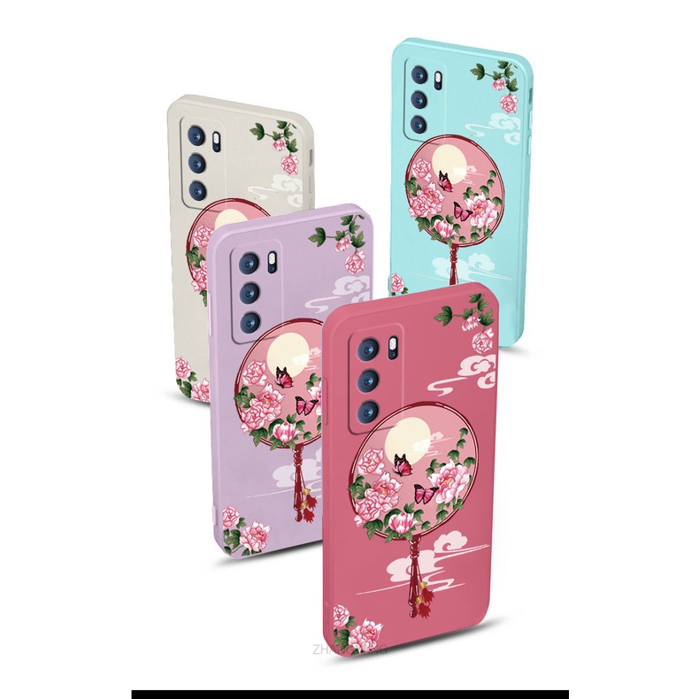 Ốp Điện Thoại Silicone Mềm Họa Tiết Hoa Mẫu Đơn Có Dây Đeo Cho oppo reno 6z 5g reno 6 4g reno 6 5g
