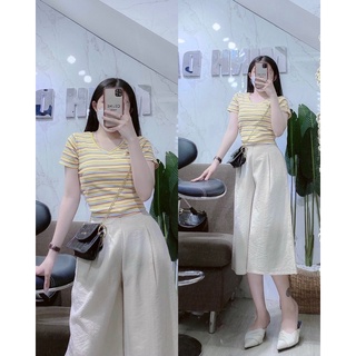 ẢNH THẬT áo croptop sọc cổ tim