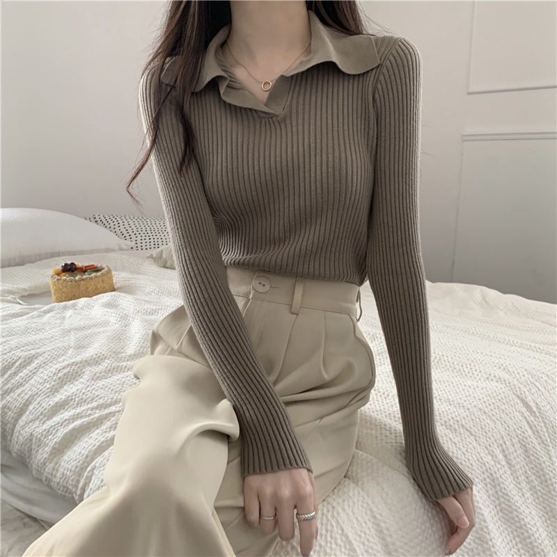 Áo Thun Nữ Dài Tay Cổ Polo Màu Đen Thời Trang