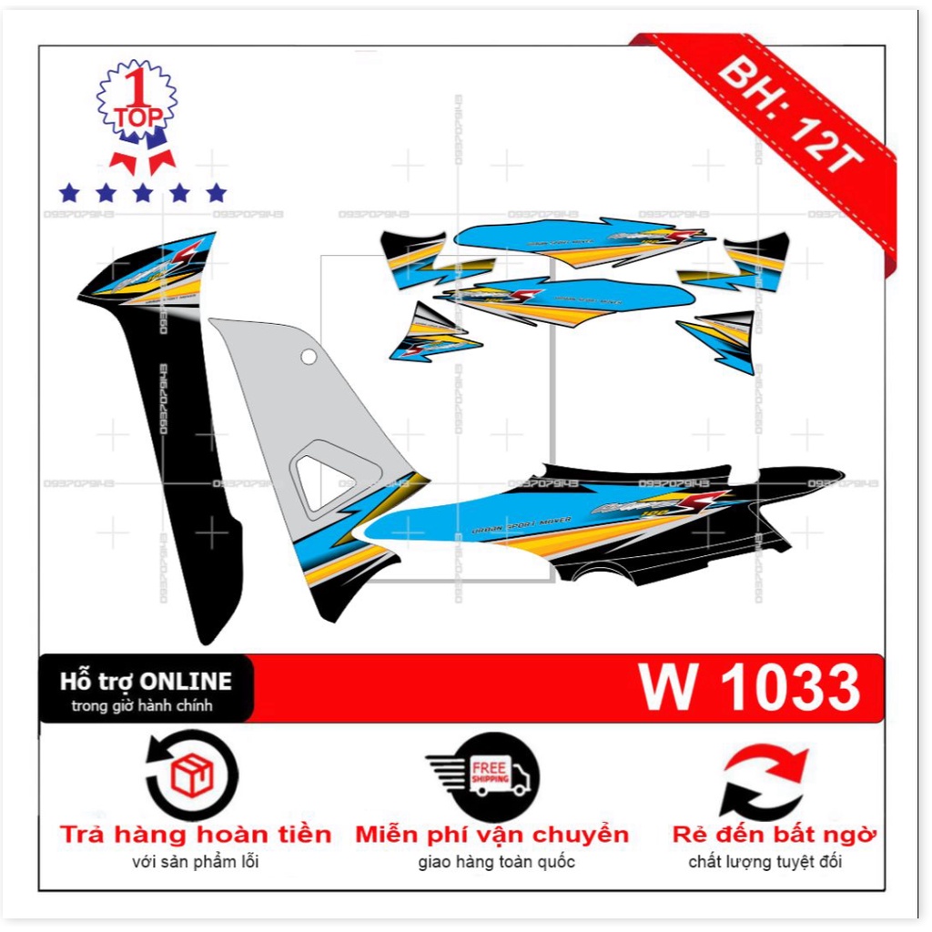 ( Quí khách vui lòng mang ra tiệm cho thợ dán ) Tem wave S 100 2016 xanh đen