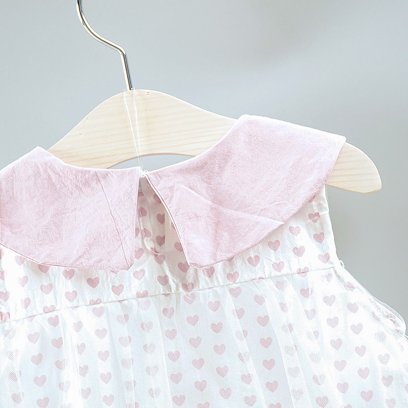 Đầm sát nách in họa tiết trái tim đáng yêu dành cho bé gái