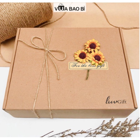 Hộp kraft thiết kế kèm túi quà kraft vintage, hộp quà sinh nhật, hộp dựng quà các dịp