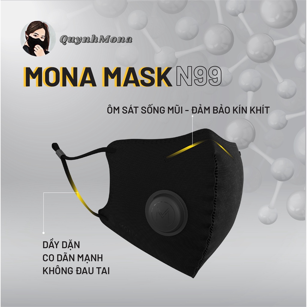 Khẩu Trang Có Van N99 Mona Mask Moonify Kháng Khuẩn 6 Lớp Nano Thời Trang Cao Cấp Dễ Thở Tái Sử Dụng PM 2.5