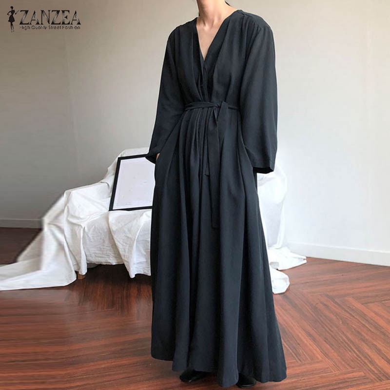 Đầm dài ZANZEA bằng vải cotton thời trang dành cho nữ