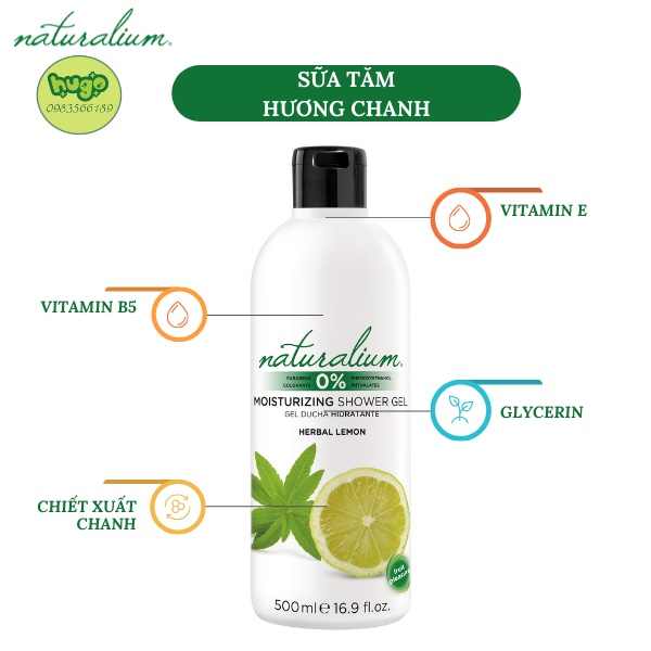 Sữa Tắm Naturalium Thiên Nhiên Hương Chanh Làm Sáng Da  xuất xứ Tây Ban Nha 500ml Hugo Shop