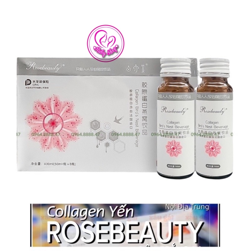 Collagen yến trắng da và dưỡng ẩm Rose beauty -hộp 8 chai hàng chính hãng