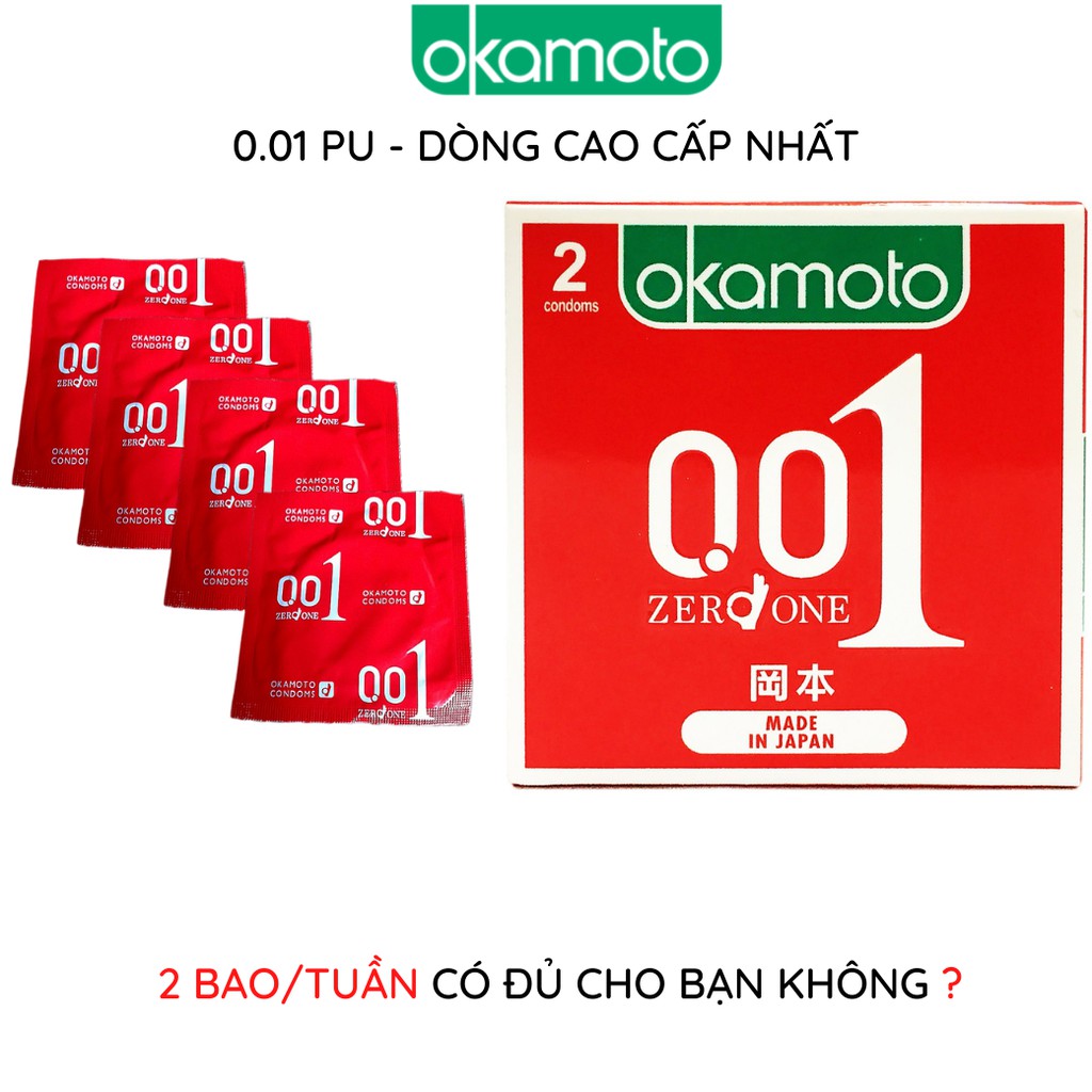 Bao cao su OKAMOTO 0.01mm Siêu Mỏng 2 bao/hộp trơn truyền nhiệt nhanh chống tuột Nhật Bản