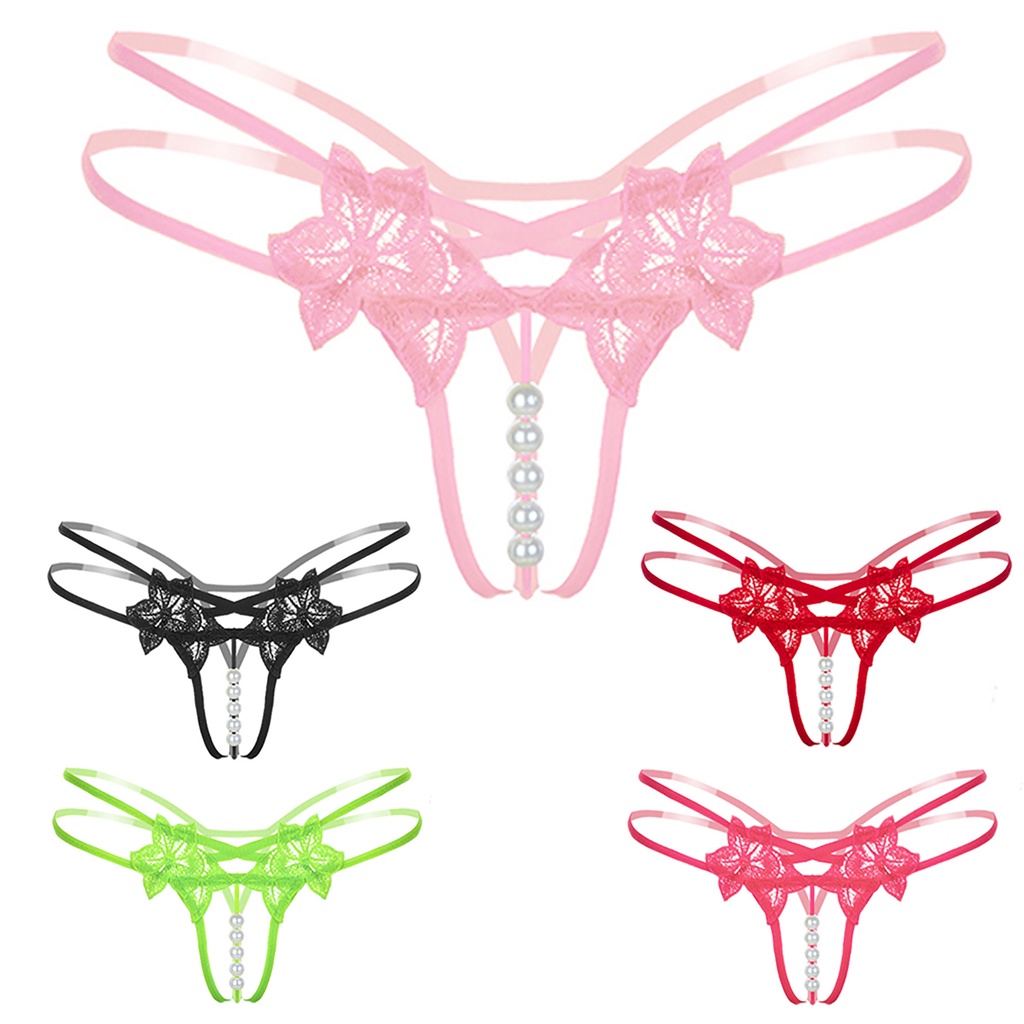 G-Quần Lót Bikini Siêu Mỏng Phối Ren Họa Tiết Hoa Và Ngọc Trai Nhân Tạo Gợi Cảm Cho Nữ