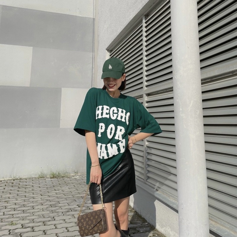 Áo Thun Tay Lỡ Unisex HECHO màu XANH LÁ  Nam nữ unisex Áo phông cổ tròn form rộng Jaystoree ❤️
