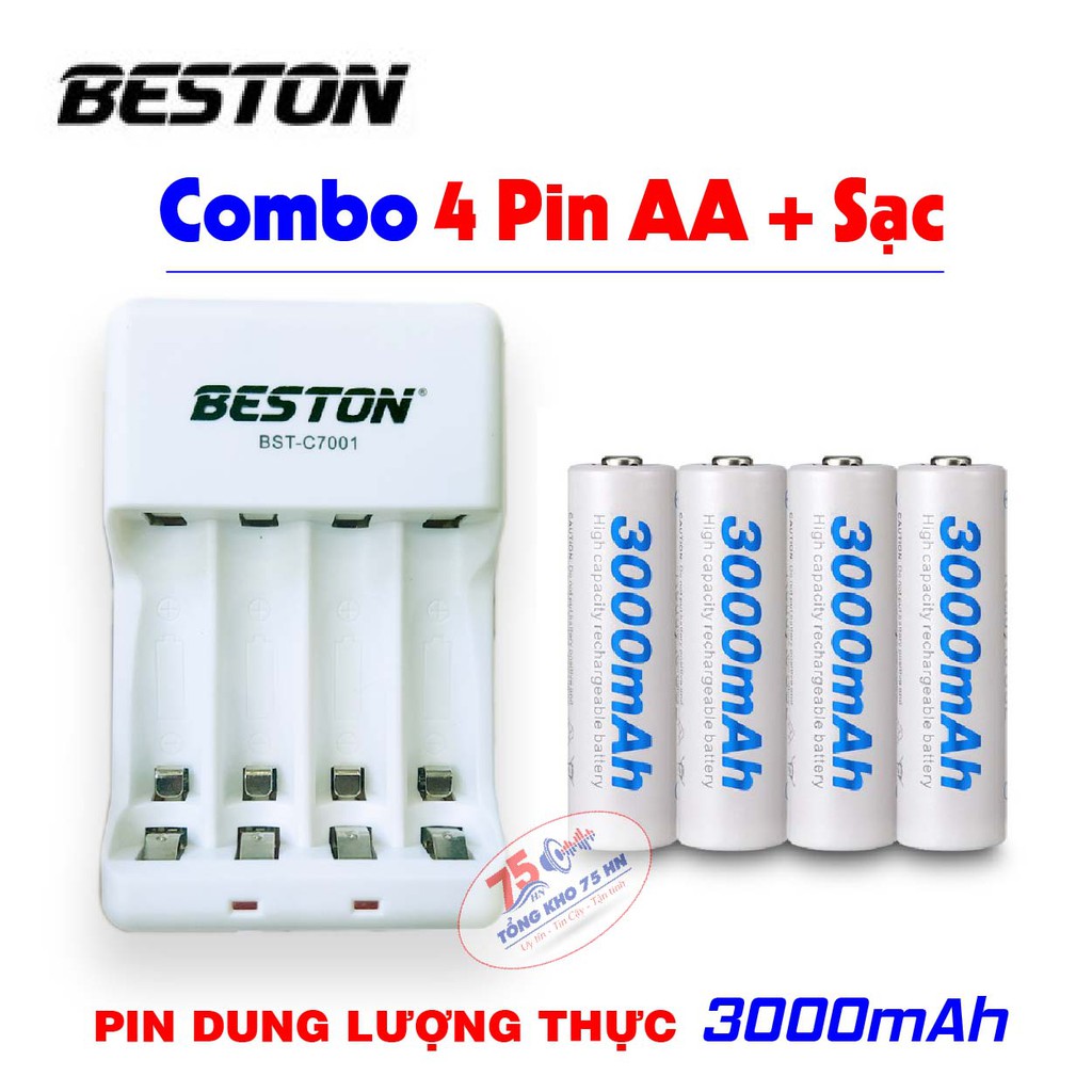 Combo 04 Pin và sạc AA BESTON 3000mAh - Pin sạc BESTON Pin mic không dây, camera, pin điều khiển