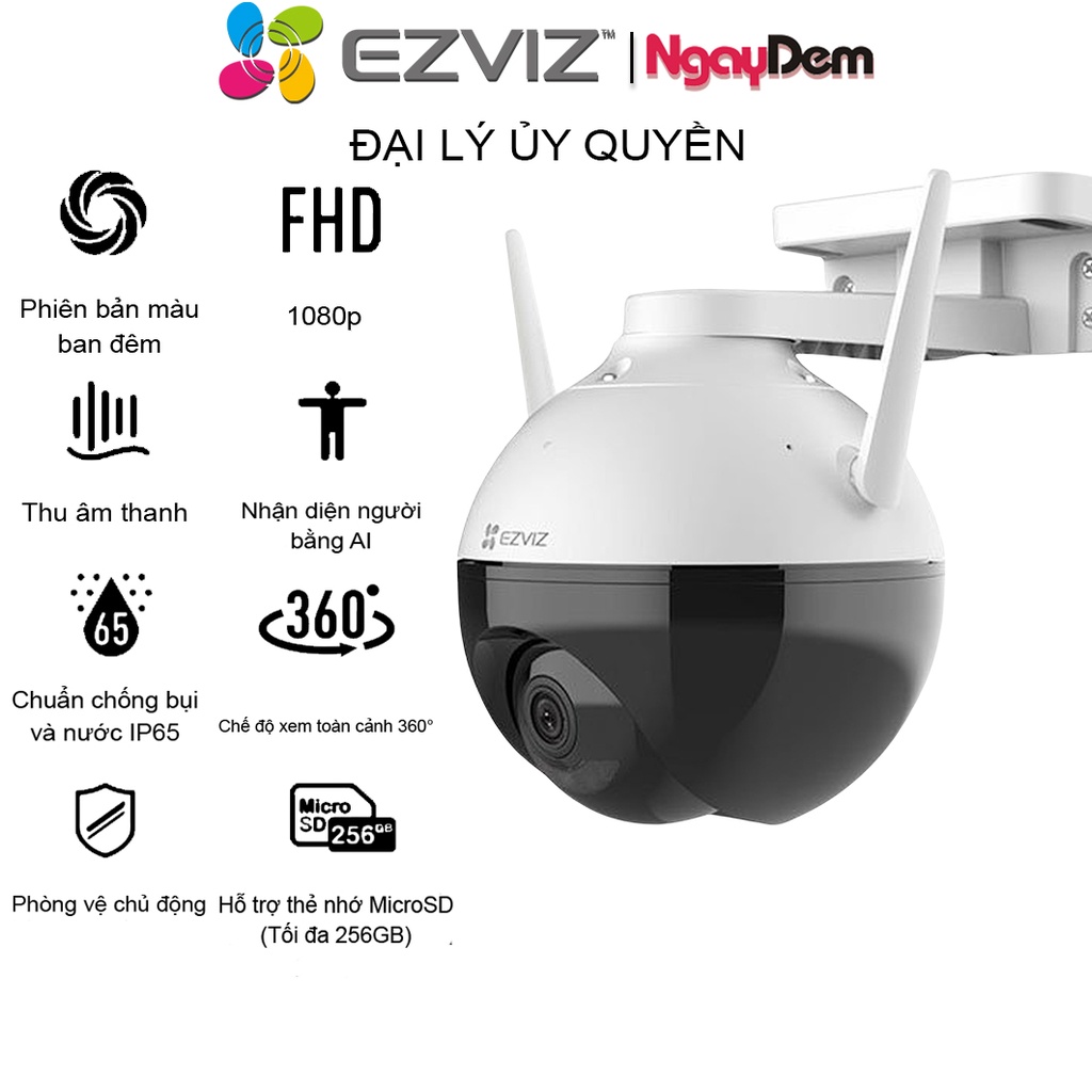 Camera Ngoài Trời Wifi EZVIZ C8C 2MP 1080P Xoay 360, Màu ban đêm - Hàng chính hãng